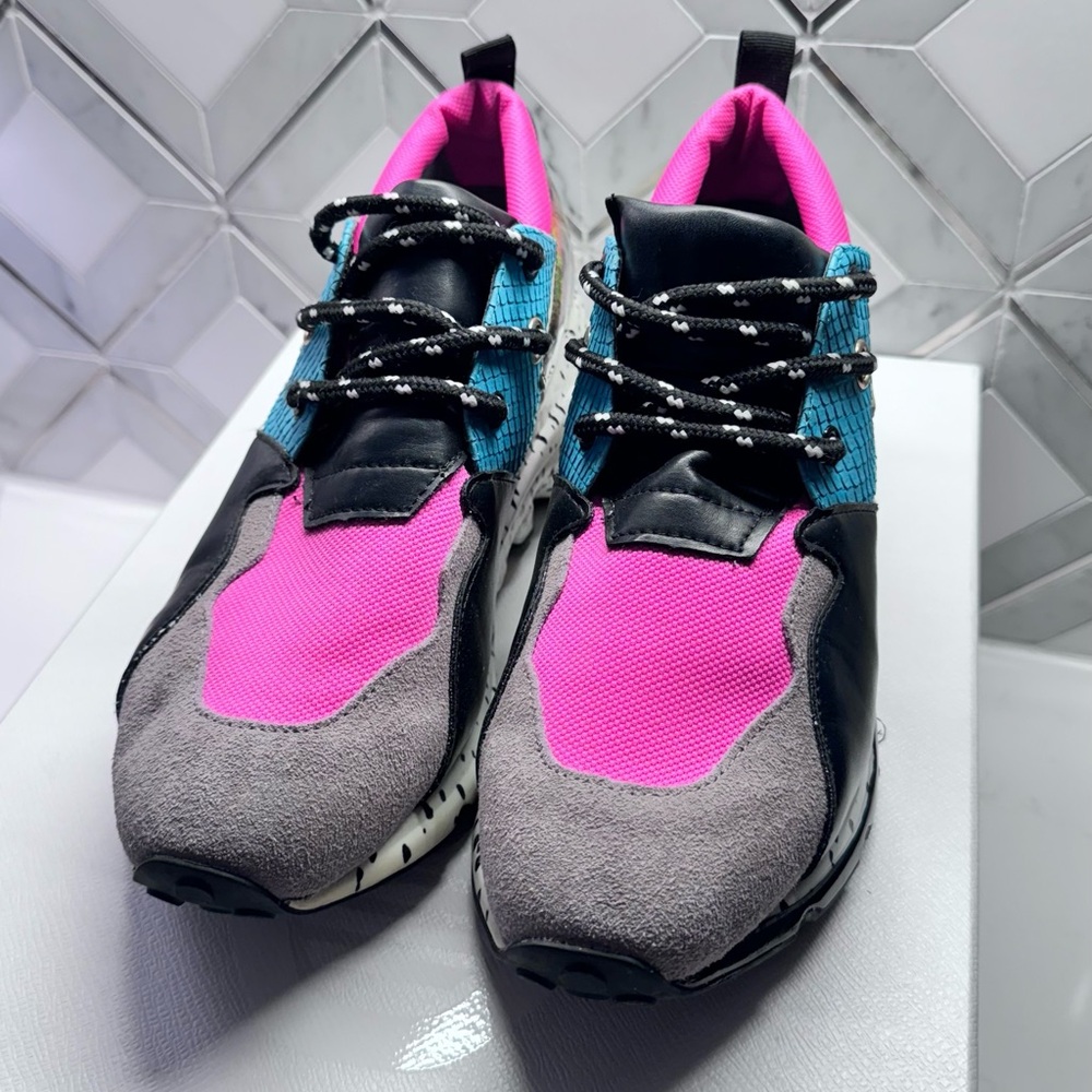 Women’s Steve Madden Cliff Sneakers Pink Turquoise Leopard Gray Bright Multi - Picture 2 of 5